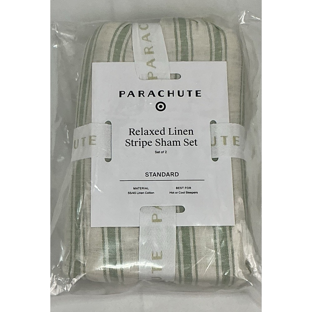 Standard Relaxed Linen Stripe Sham Set Jade & Parchment - Parachute